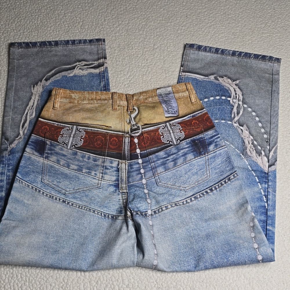 3169 NWT YADcrew丨3D Waistband Print Loose Fit Denim Jeans Sz Small - Picture 7 of 14